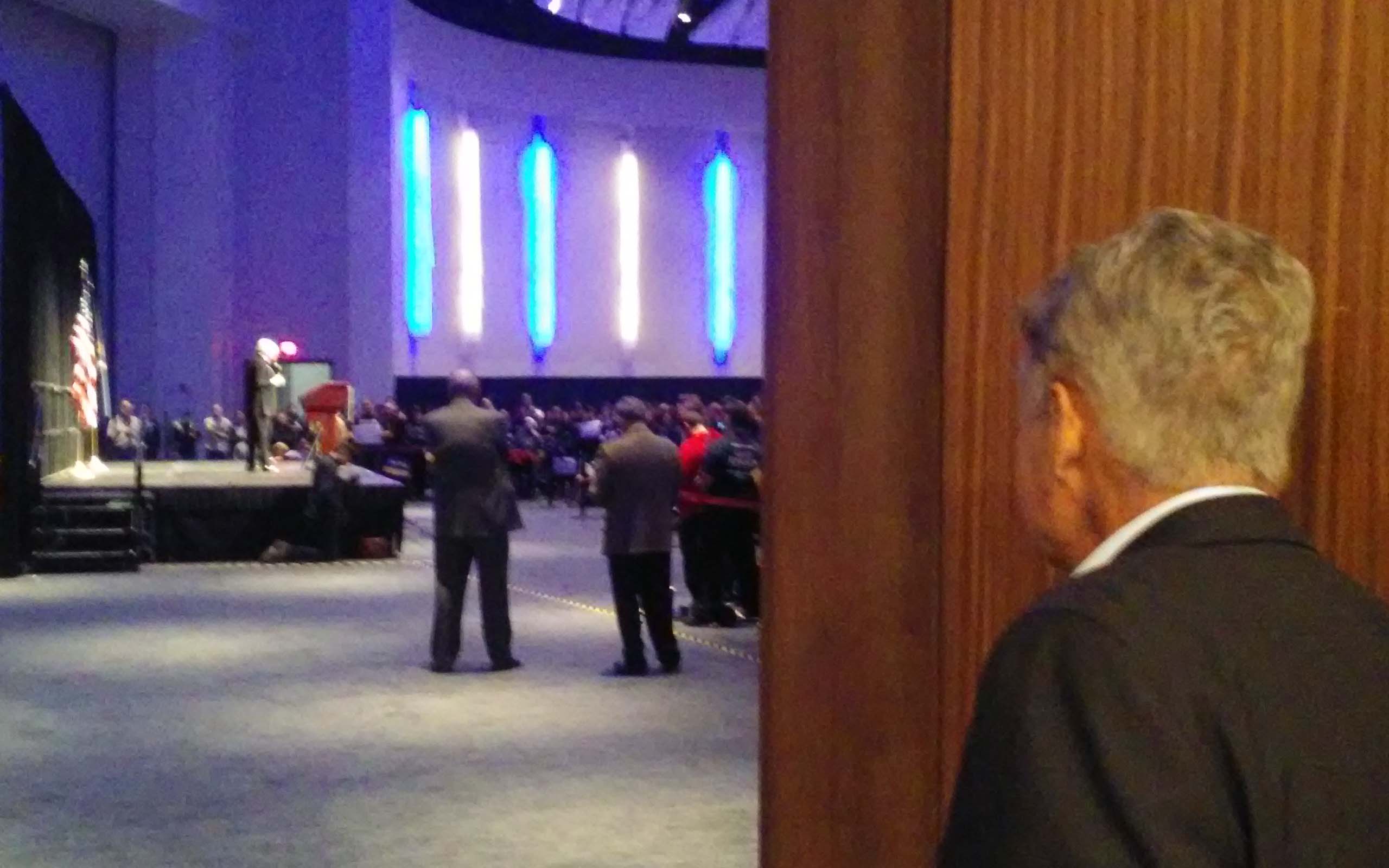 
Presidential nominee Gary Johnson Looks out at crowd before taking the stage at Cobo Hall