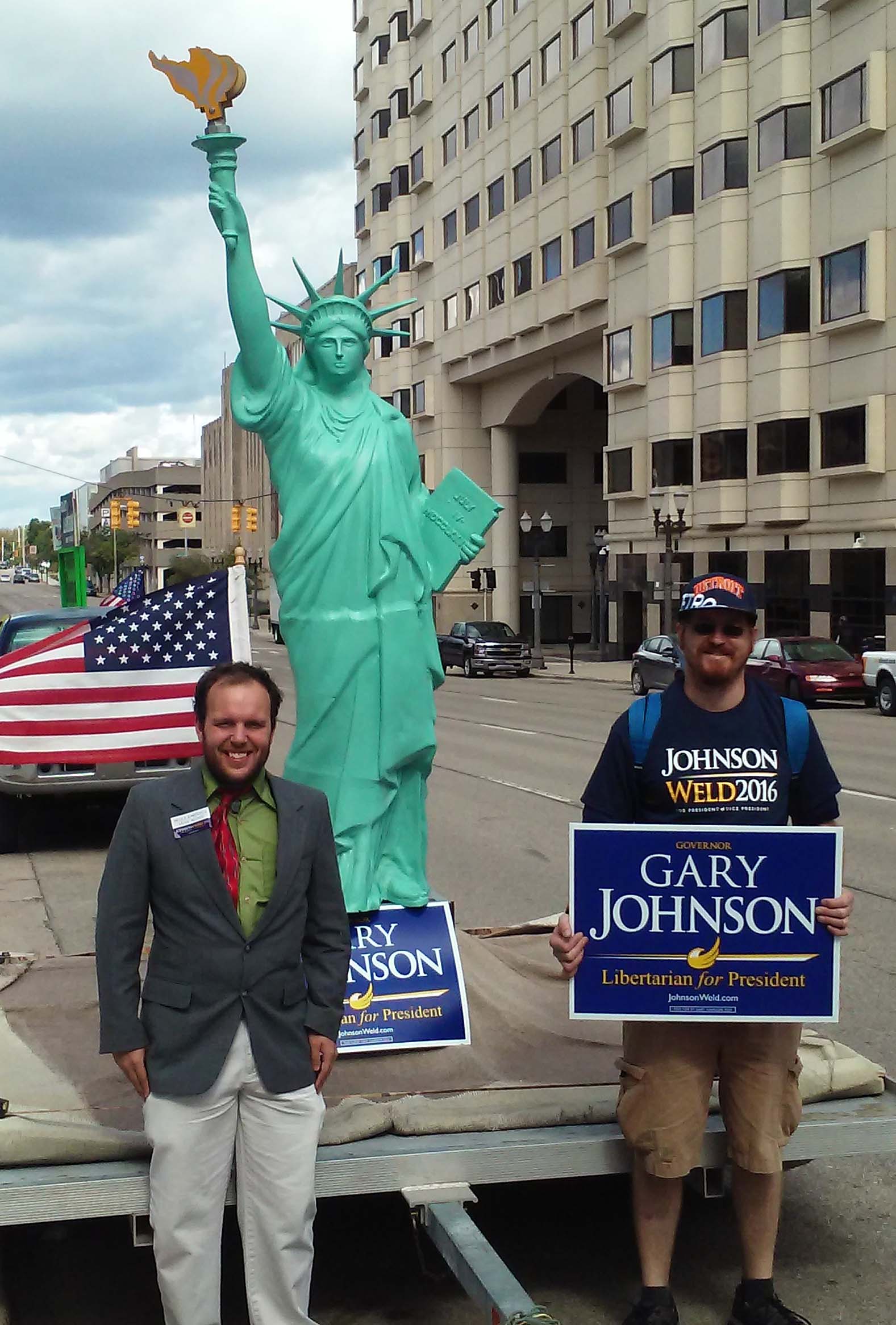 State House Candidate Logan Fleckenstein and Liberty activist at Fair Debate protest
